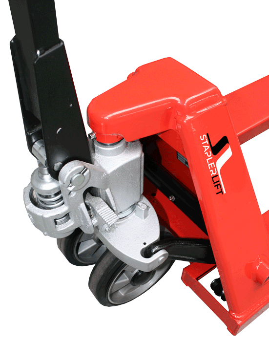 Gabelhubwagen 2500kg STANDARD Gummi / Tandem PU - Farbe: rot